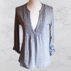Loft long sleeve marled tuxedo ruffle top, S